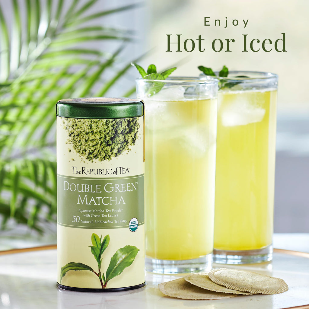 The Republic of Tea - Organic Double Green Matcha, Naturally Caffeinated Japanese Green Tea Powder and Leaves, 1 and 2 pack