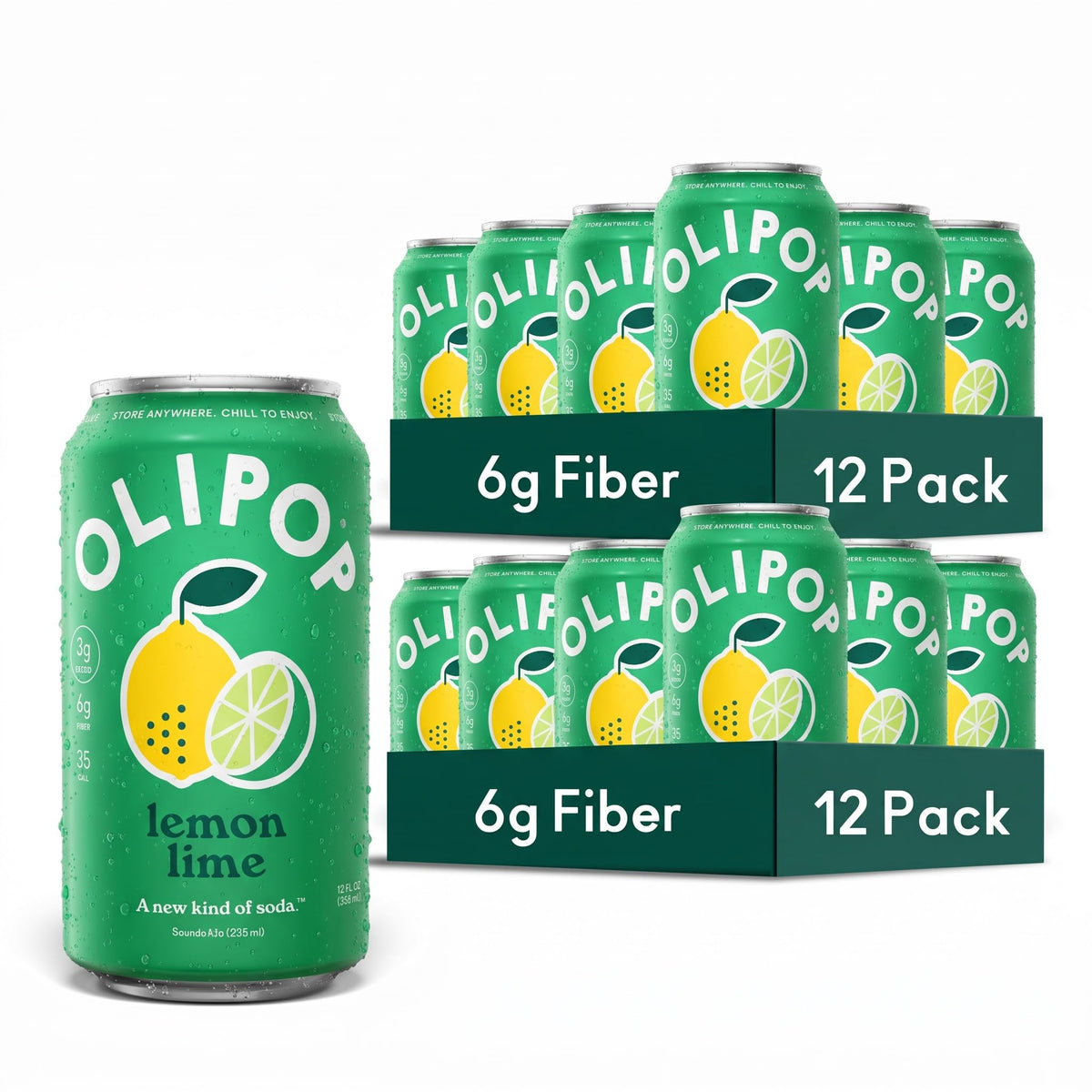 OLIPOP Prebiotic Soda with 6g Fiber, 12 oz, 12 Pack