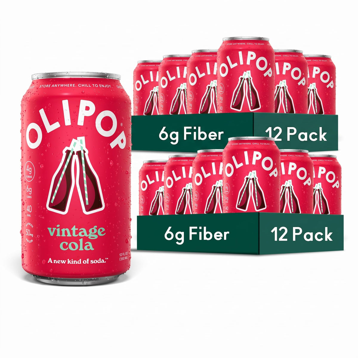 OLIPOP Prebiotic Soda with 6g Fiber, 12 oz, 12 Pack