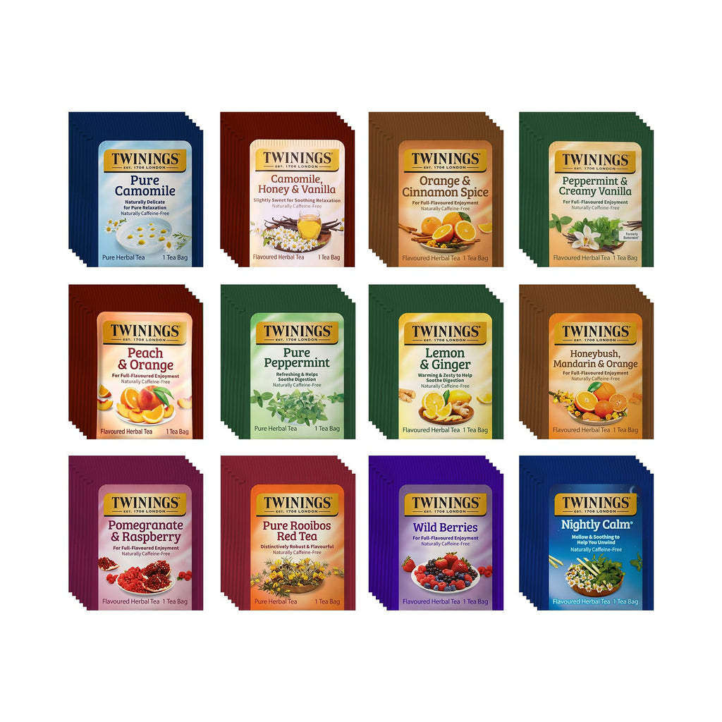 Twinings 48 Tea Bags Herbal Variety Pack – Assorted Flavors, Caffeine-Free, Individually Wrapped, Perfect Tea for Any Occasion
