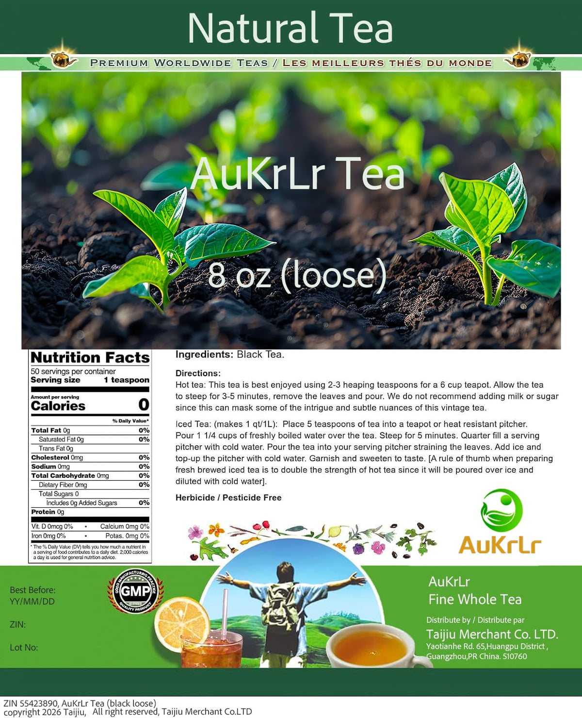AuKrLr Black Loose Leaf Tea, 8 oz
