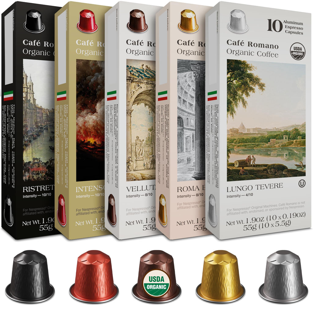 Organic USDA Café Romano Coffee Aluminum Espresso Pods For Nespresso Original Machine 100 Pack Italian Espresso Coffee (Variety pack)