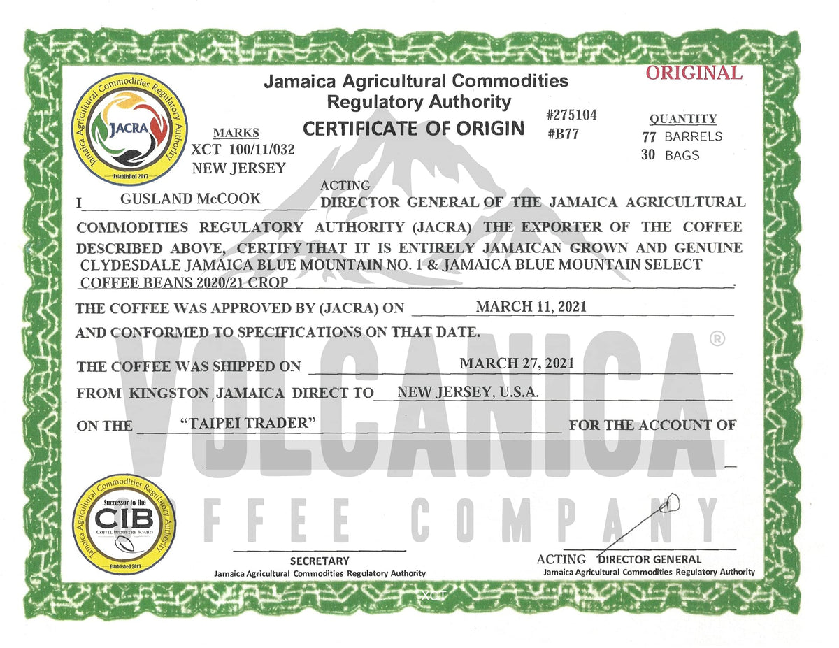 Jamaica Blue Mountain Coffee, Clifton Mount Estate, 100% Certified, Whole Bean, Fresh Roasted, 5 lbs