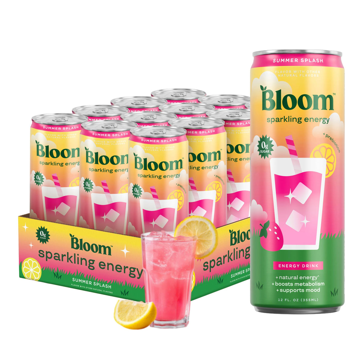 Bloom Nutrition Sparkling Energy Drink, Zero Sugar, 180mg Caffeine