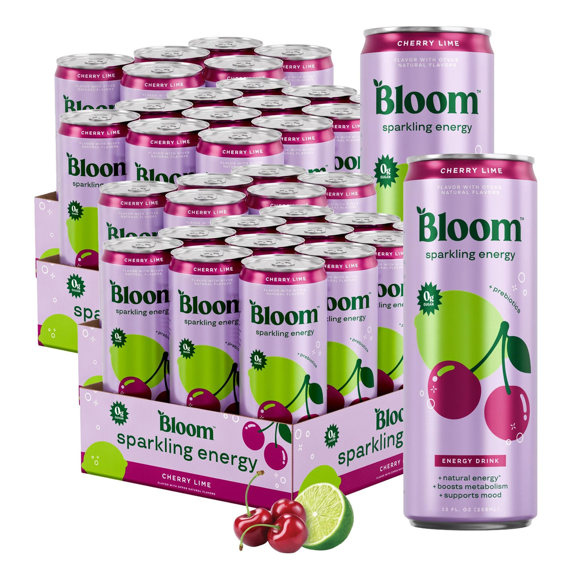 Bloom Nutrition Sparkling Energy Drink, Zero Sugar, 180mg Caffeine
