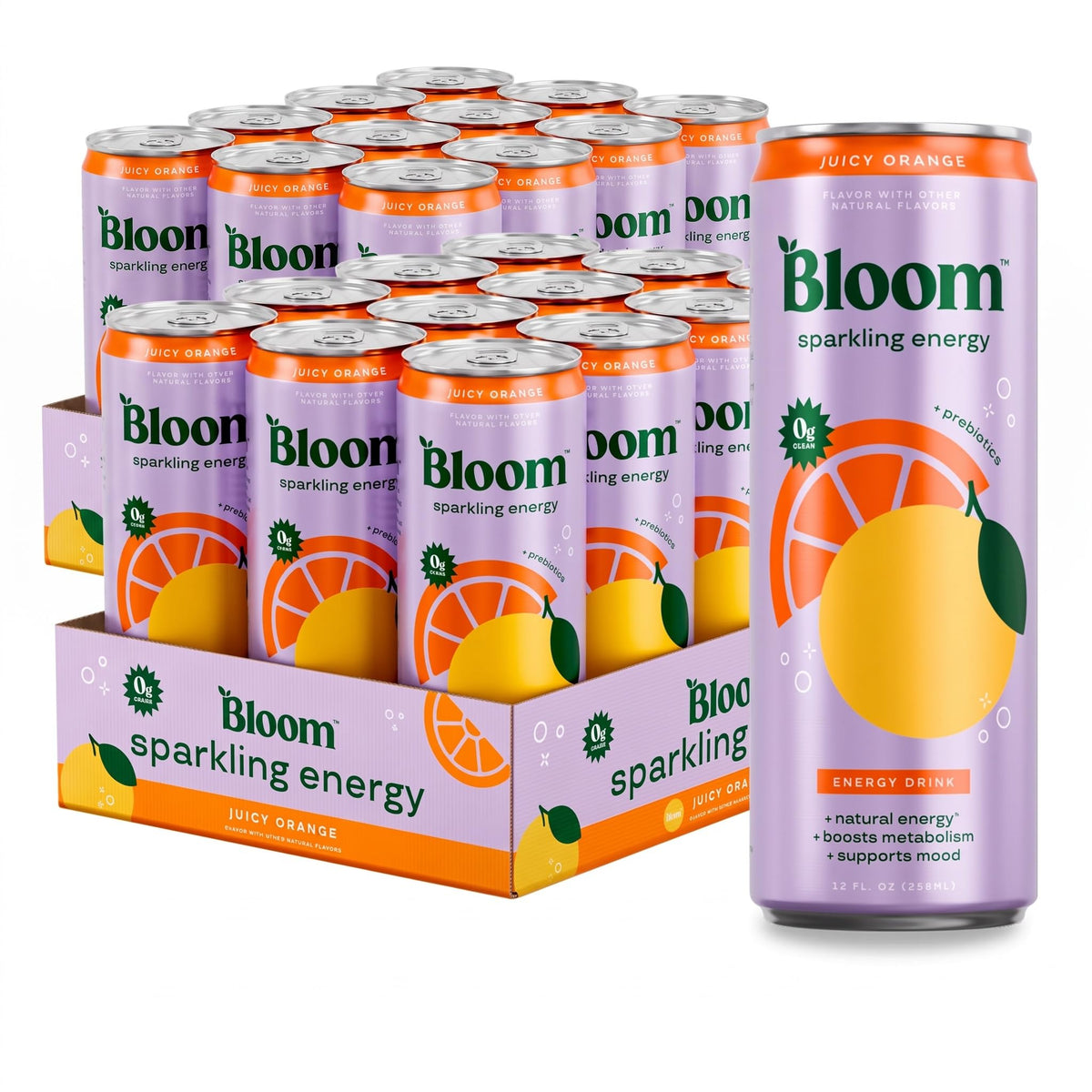 Bloom Nutrition Sparkling Energy Drink, Zero Sugar, 180mg Caffeine