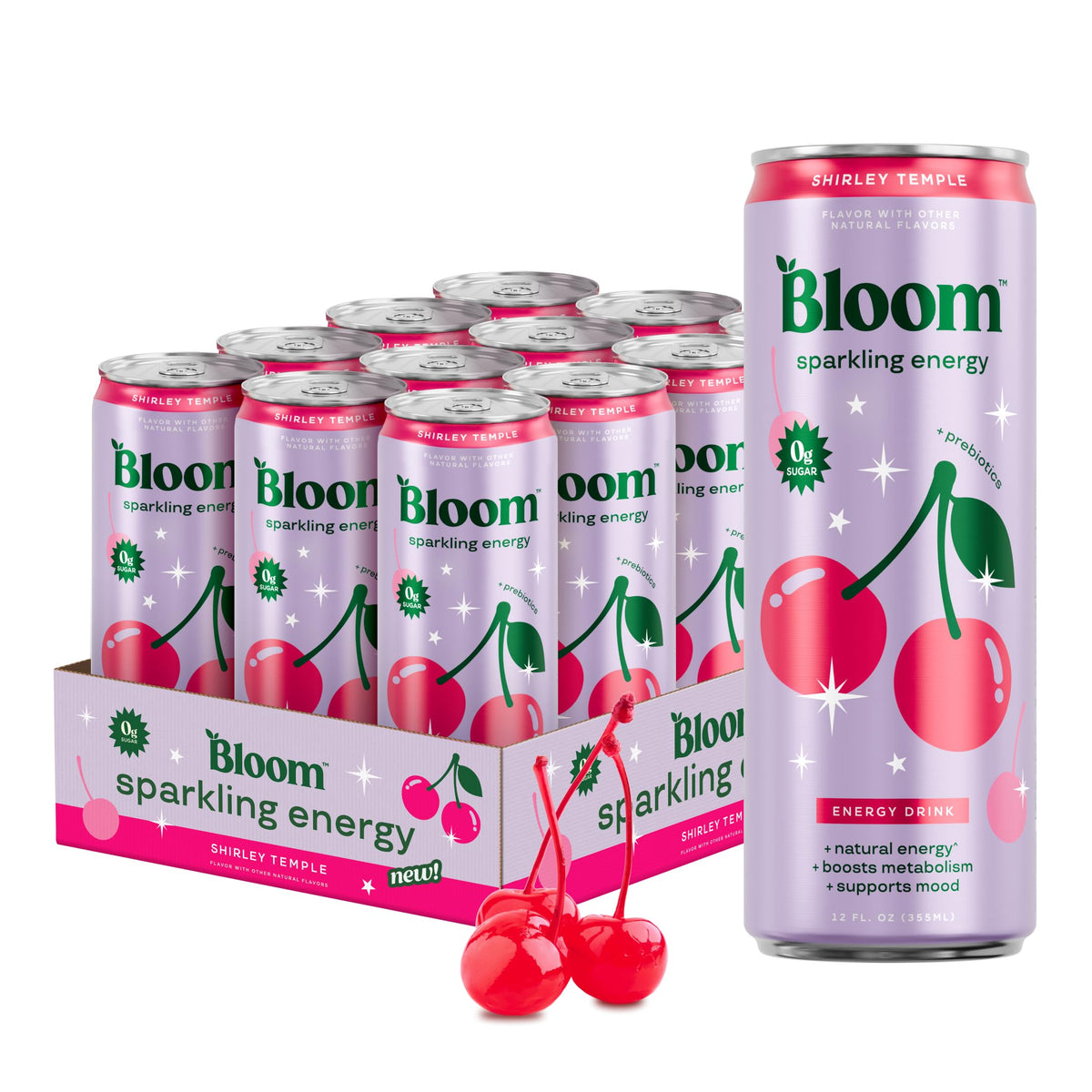 Bloom Nutrition Sparkling Energy Drink, Zero Sugar, 180mg Caffeine