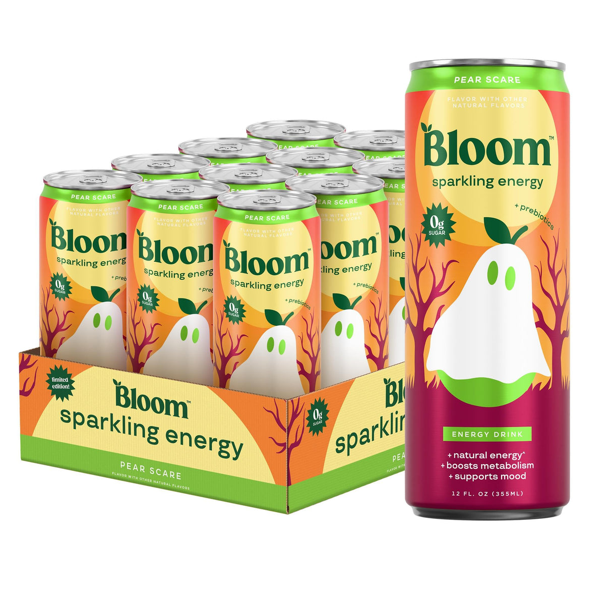 Bloom Nutrition Sparkling Energy Drink, Zero Sugar, 180mg Caffeine