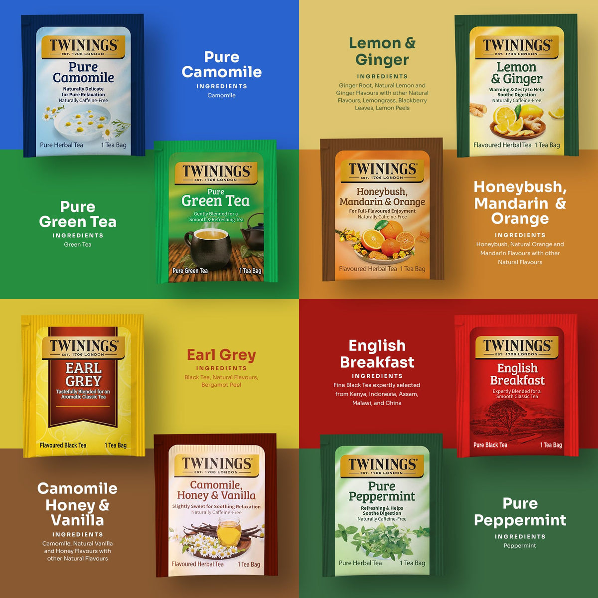 Twinings 48 Tea Bags Herbal Variety Pack – Assorted Flavors, Caffeine-Free, Individually Wrapped, Perfect Tea for Any Occasion