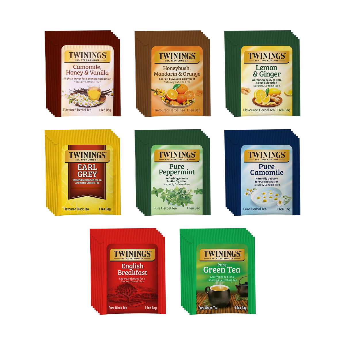 Twinings 48 Tea Bags Herbal Variety Pack – Assorted Flavors, Caffeine-Free, Individually Wrapped, Perfect Tea for Any Occasion